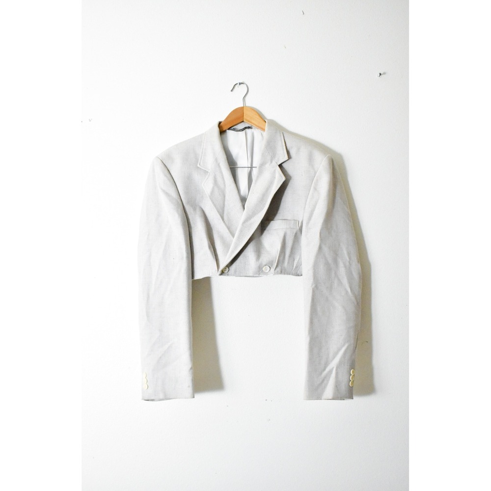 Haggar vintage Cropped Blazer Women M Gray 90s Reworked Linen